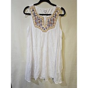 Luxology Women'Size Large White Cottage Core Floral Embroidered Boho Midi Dress